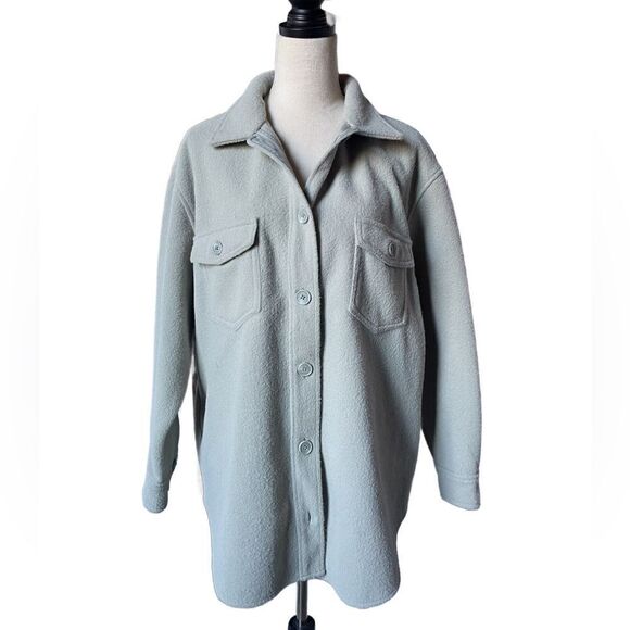 Rachel Zoe Light Sage Green Button Down Collared Fleece Teddy (Size: 1X) - Picture 3 of 9